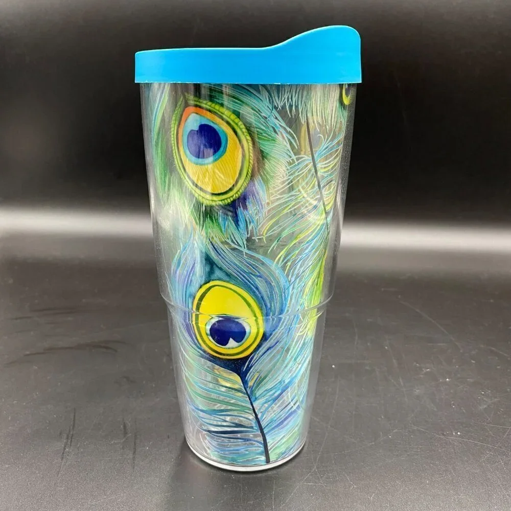 24oz Tervis Blue/Yellow Peacock Feather Tumbler